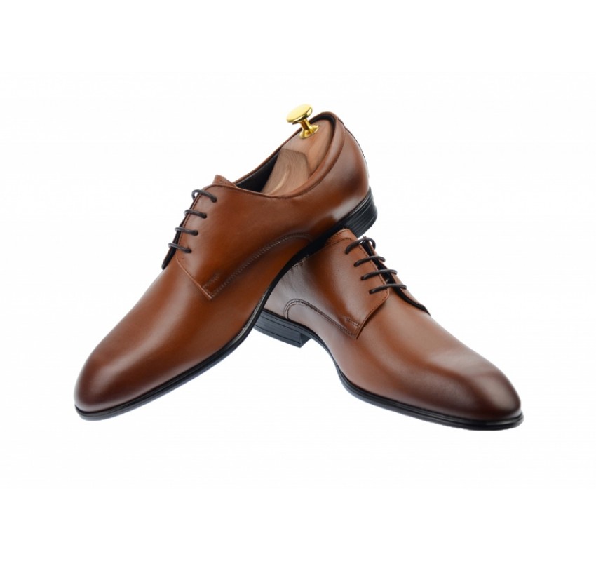 OFERTA MARIMEA  41 - Pantofi barbati eleganti, cu siret, din piele naturala maro coniac - L346TCONIAC