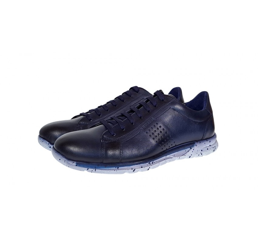 Pantofi casual barbati din piele naturala bleumarin 397BL