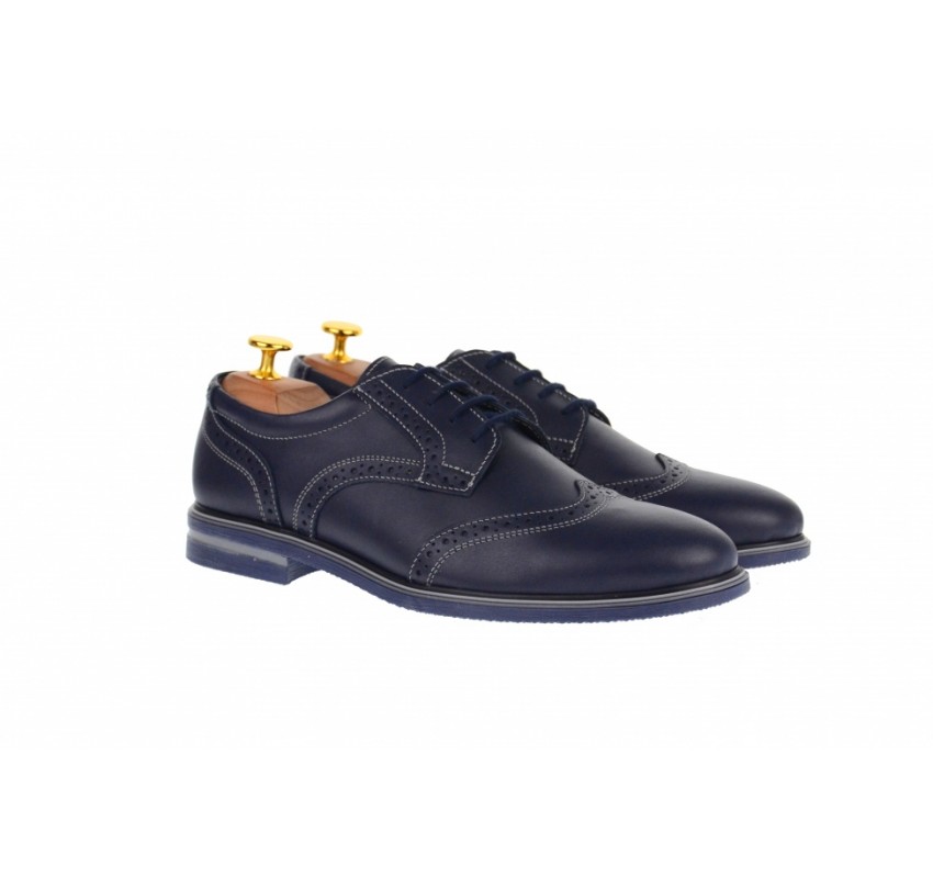 Pantofi barbati casual, eleganti din piele naturala bleumarin 411BLMBOX