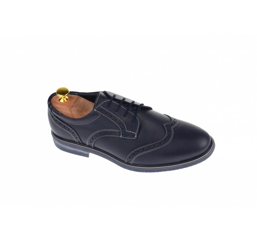 Pantofi barbati casual, eleganti din piele naturala bleumarin 411BLMBOX