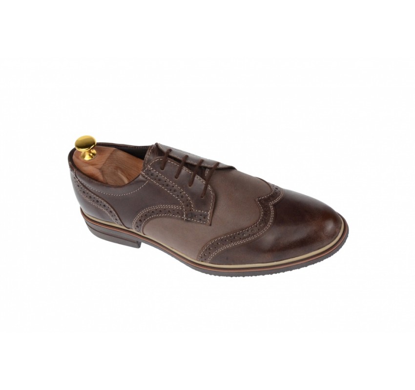 OFERTA MARIMEA 40  -  Pantofi barbati casual din piele naturala maro 411MAROBEJ