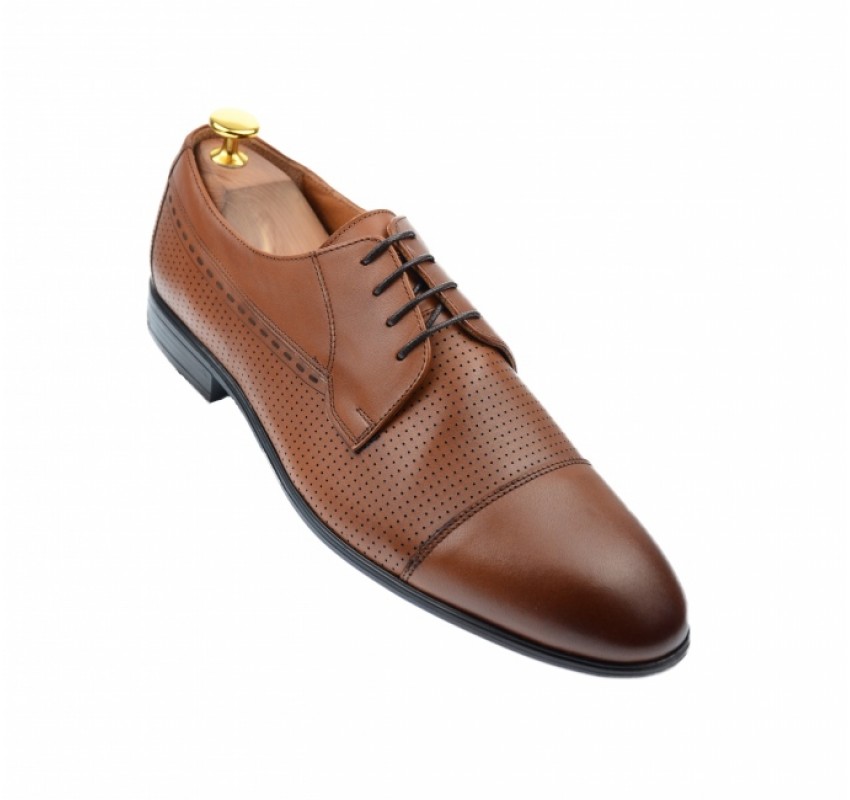 OFERTA MARIMEA  41 -Pantofi barbati office, eleganti, cu siret, din piele naturala, maro coniac, L709CON