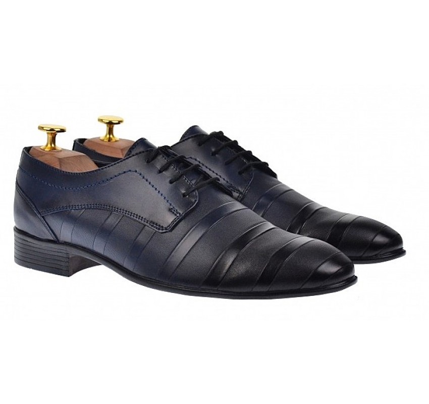 OFERTA MARIMEA 40,43 - Pantofi barbati eleganti din piele naturala bleumarin Dyany Shoes - 745BLM