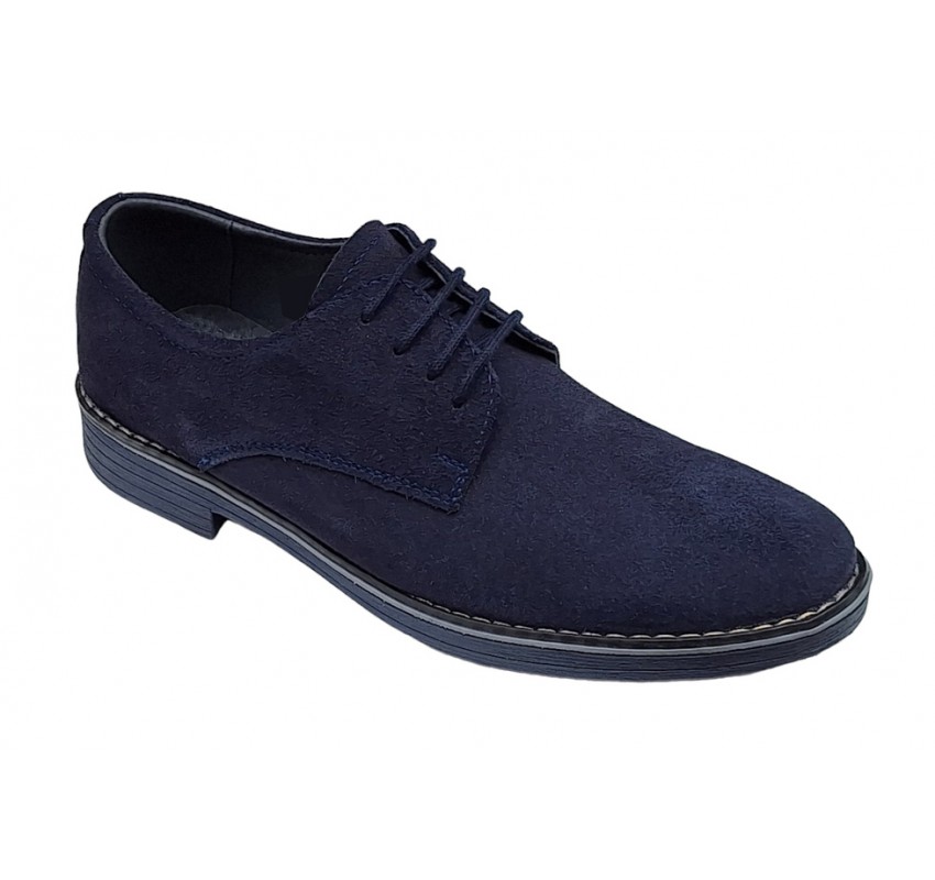 Pantofi barbati casual din piele naturala intoarsa Bleumarin - 855VELBLM