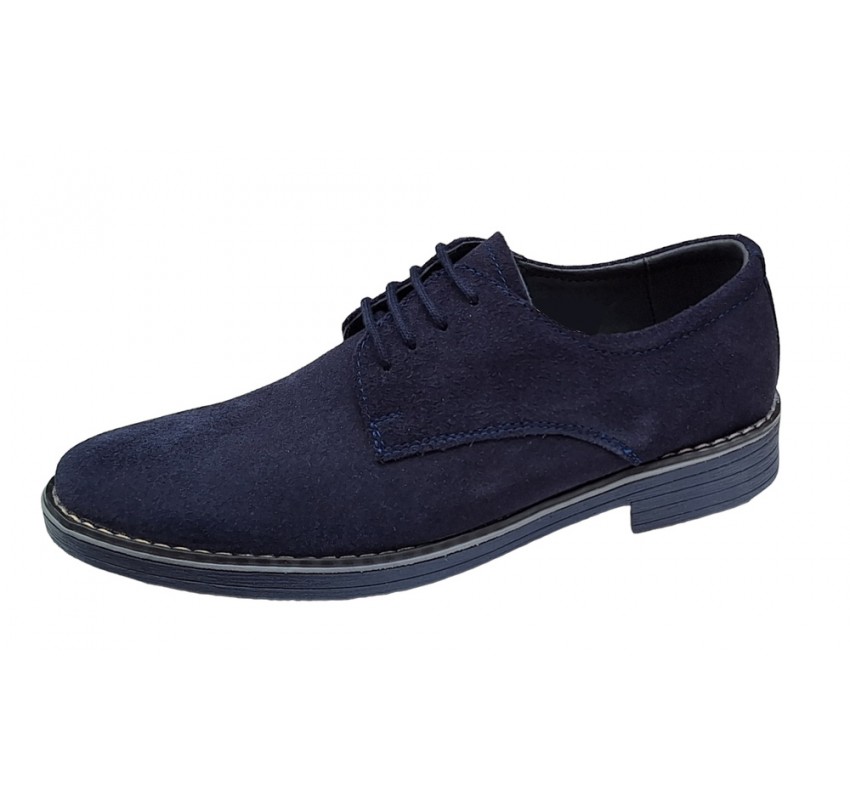 Pantofi barbati casual din piele naturala intoarsa Bleumarin - 855VELBLM