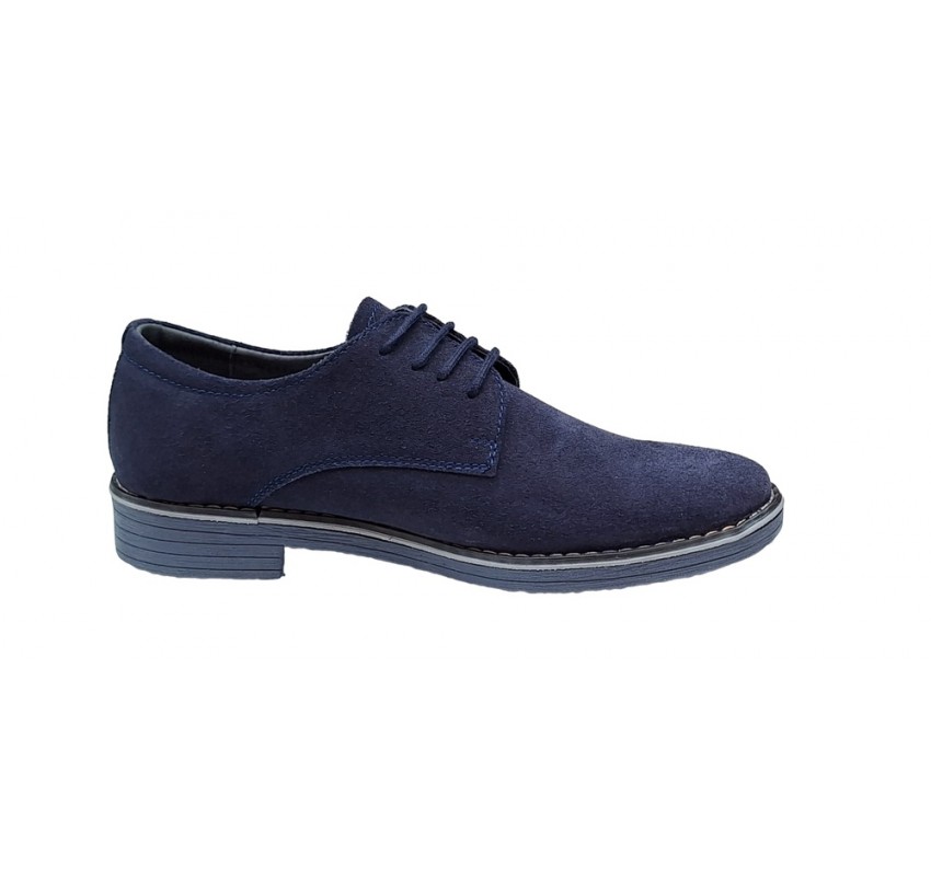 Pantofi barbati casual din piele naturala intoarsa Bleumarin - 855VELBLM