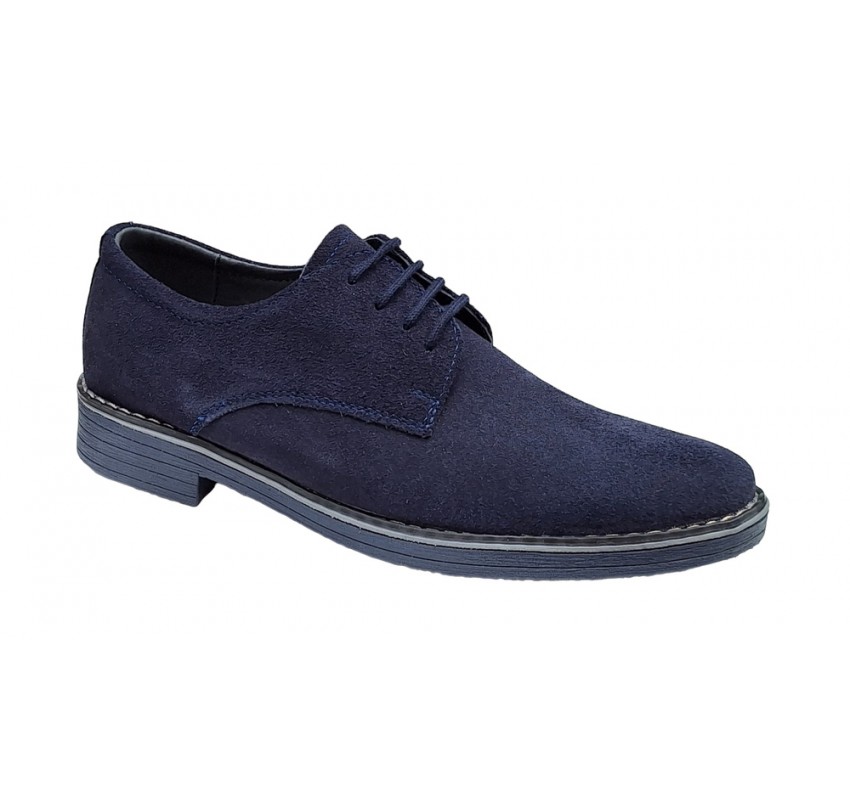 Pantofi barbati casual din piele naturala intoarsa Bleumarin - 855VELBLM