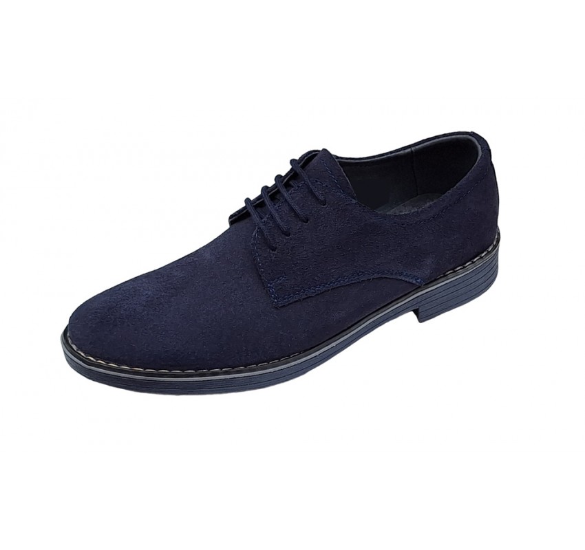 Pantofi barbati casual din piele naturala intoarsa Bleumarin - 855VELBLM