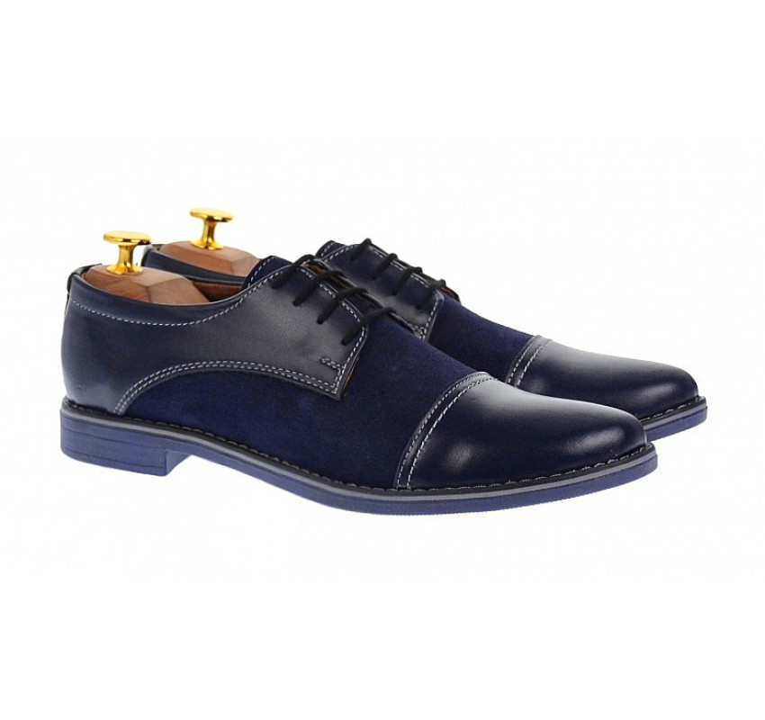 Pantofi barbati casual din piele naturala bleumarin 858BLM