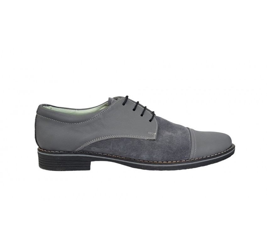 Pantofi barbati casual din piele naturala, culoare Gri - 858GG