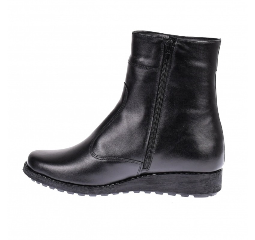 Ghete dama, casual, din piele naturala, cu fermoar, negre, imblanite - 964N