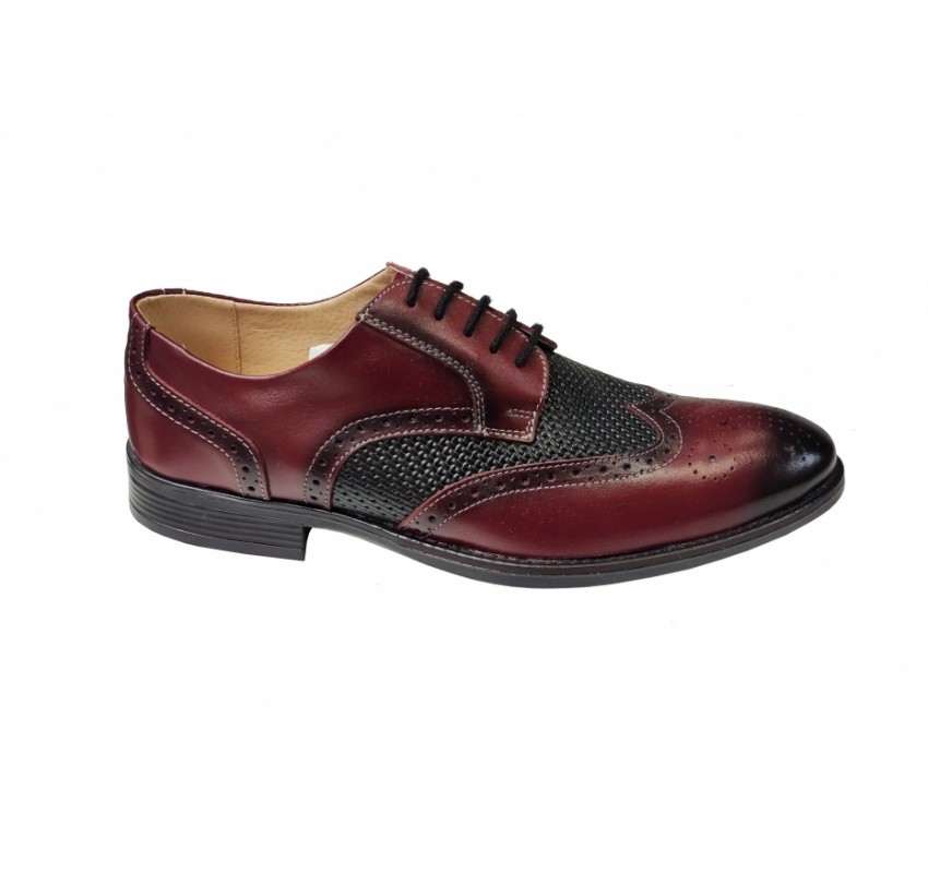 Pantofi barbati eleganti, din piele naturala Bordo si Negru, CIUCALETI SHOES, 993VISN