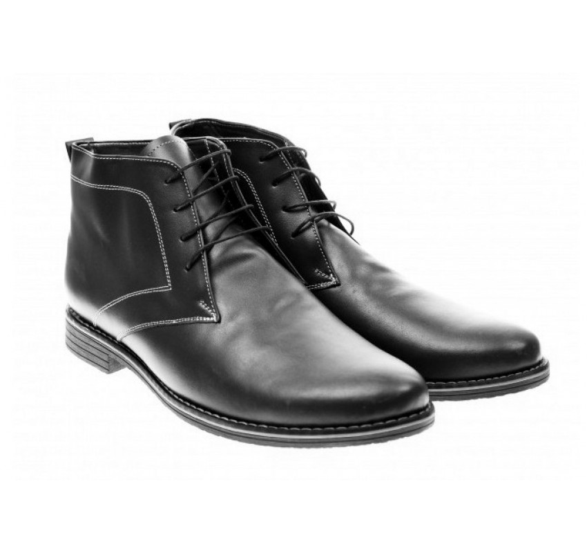 Ghete barbati casual, elegante din piele naturala imblanite, negru - BONDN