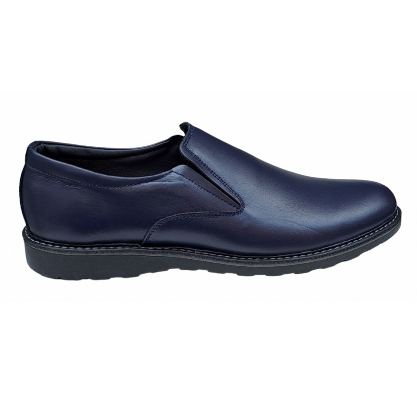 Pantofi barbati casual, cu elastic, piele naturala, Bleumarin, CORSAEBLU