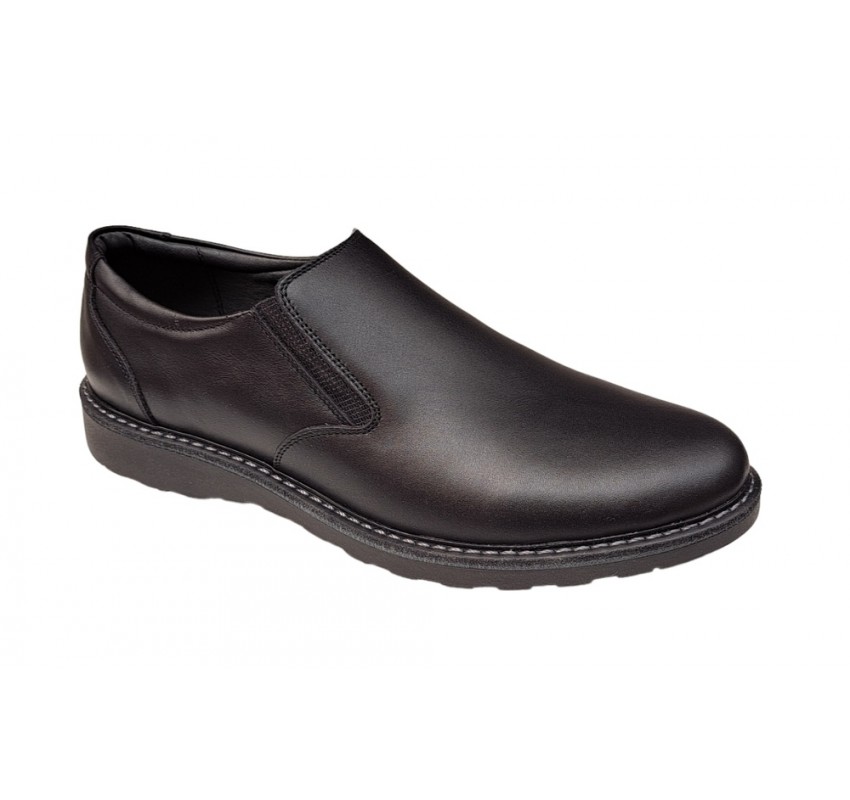 Pantofi barbati casual, cu elastic, piele naturala, CORSA, Negru, CORSAEN