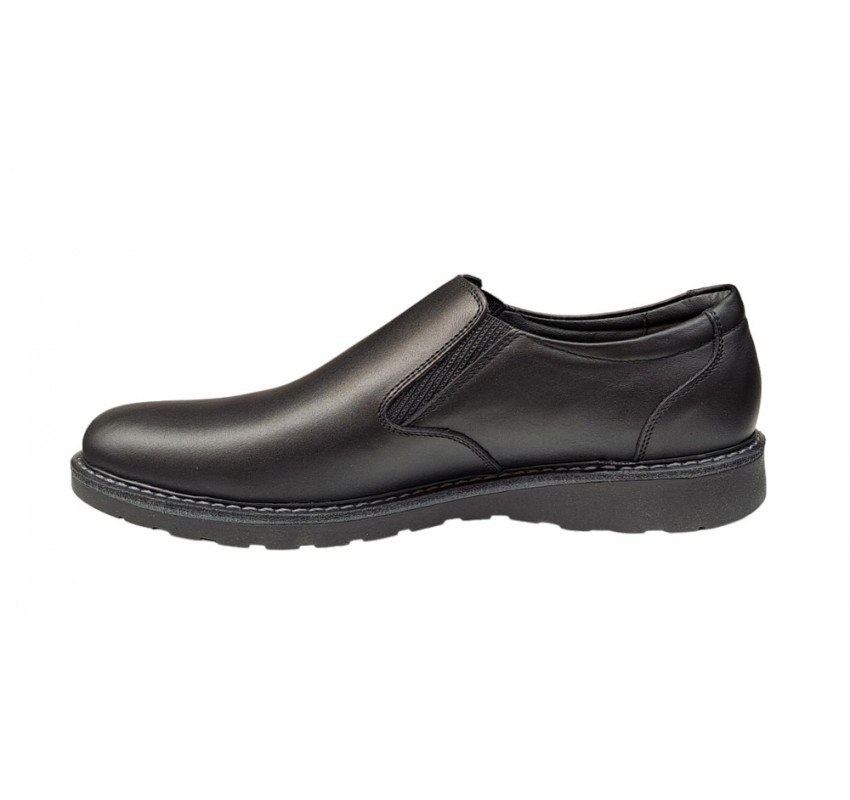 Pantofi barbati casual, cu elastic, piele naturala, CORSA, Negru, CORSAEN