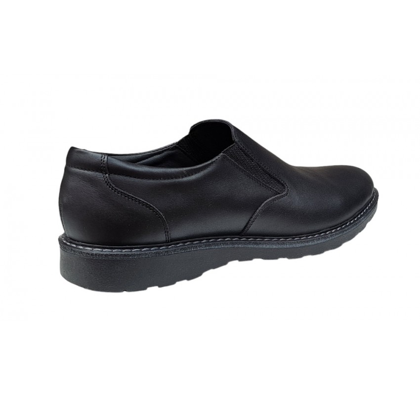 Pantofi barbati casual, cu elastic, piele naturala, CORSA, Negru, CORSAEN