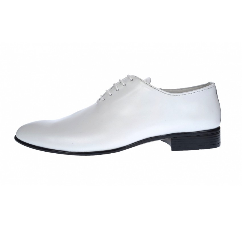 Pantofi albi barbati, eleganti, din piele naturala, alb box, ENZO Class