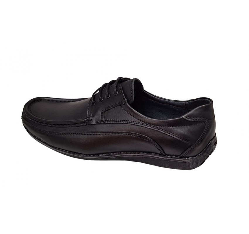 Pantofi barbati casual din piele naturala cu siret Negru GKR100N