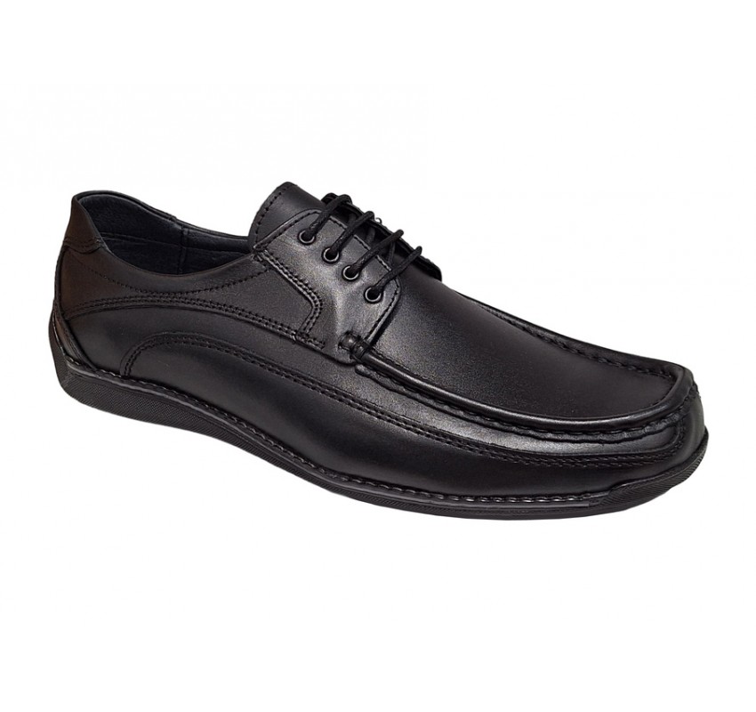 Pantofi barbati casual din piele naturala cu siret Negru GKR100N