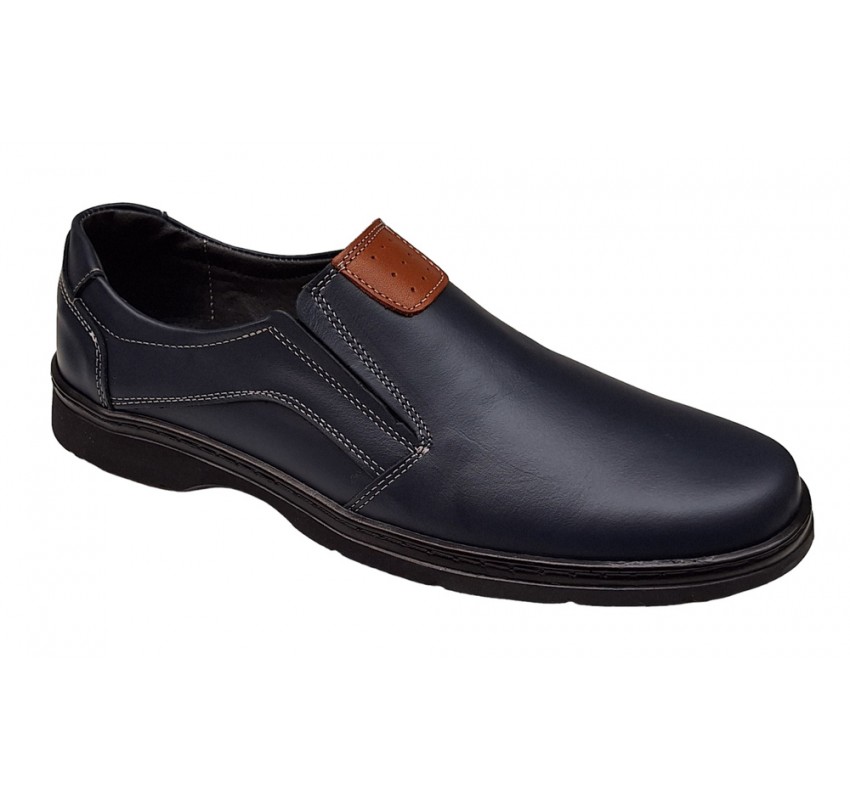 Pantofi barbati casual din piele naturala pe calapod lat cu elastic GKR104BL