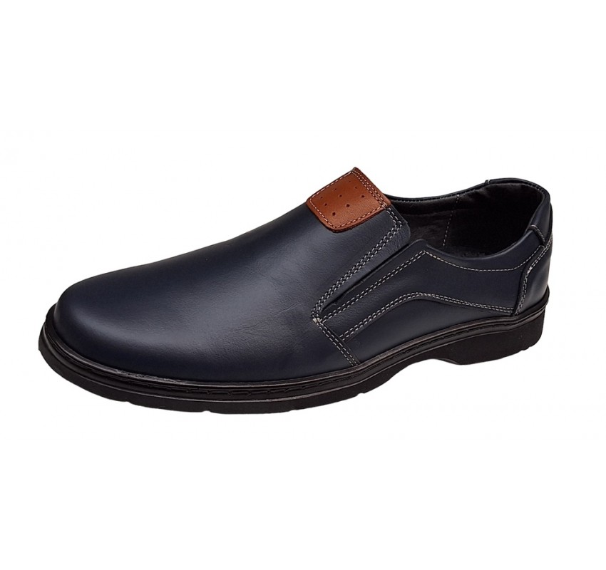 Pantofi barbati casual din piele naturala pe calapod lat cu elastic GKR104BL