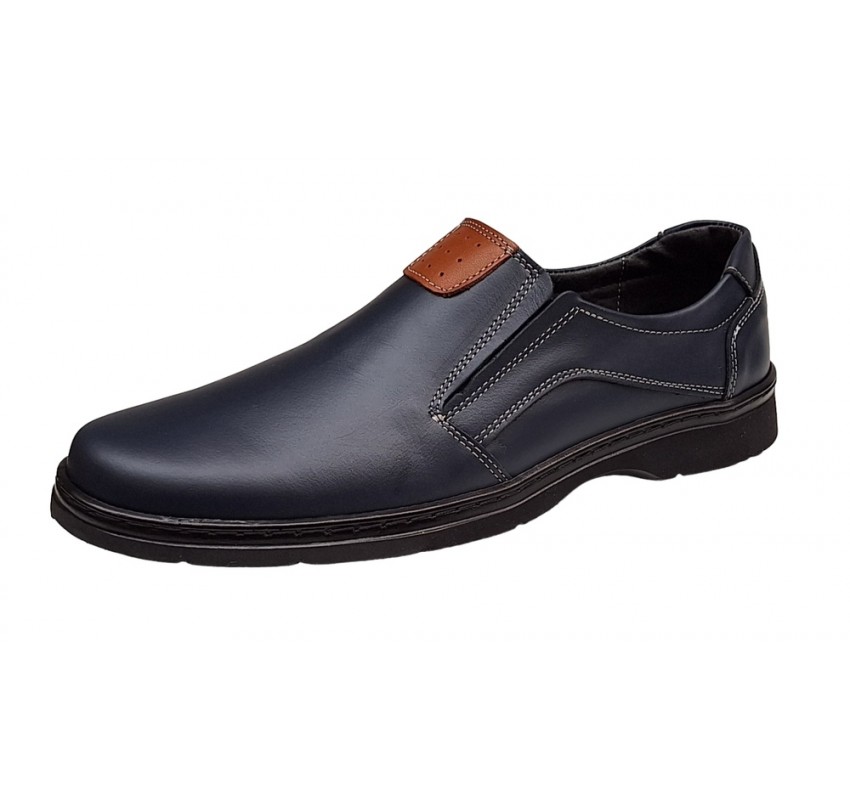 Pantofi barbati casual din piele naturala pe calapod lat cu elastic GKR104BL