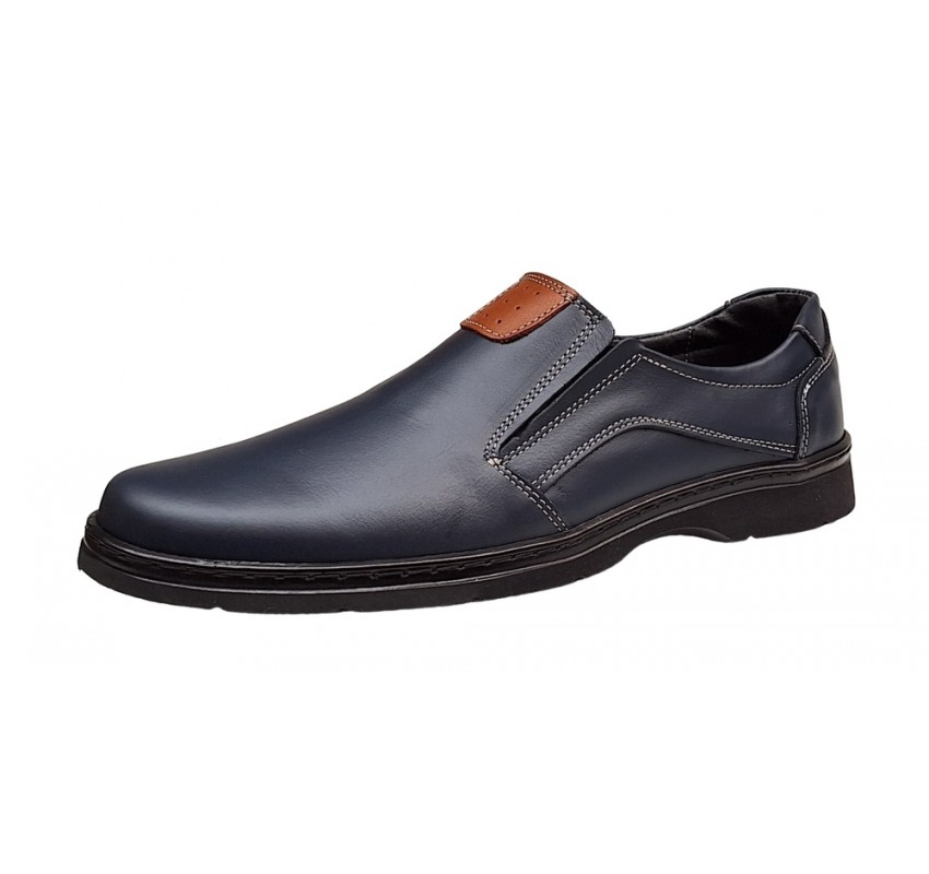 Pantofi barbati casual din piele naturala pe calapod lat cu elastic GKR104BL