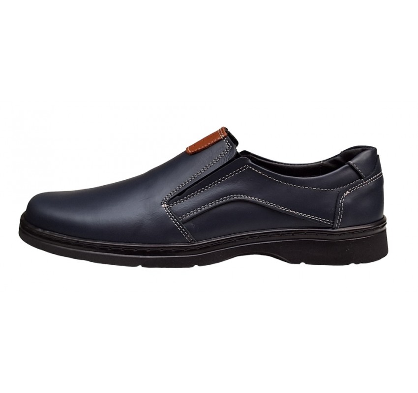 Pantofi barbati casual din piele naturala pe calapod lat cu elastic GKR104BL