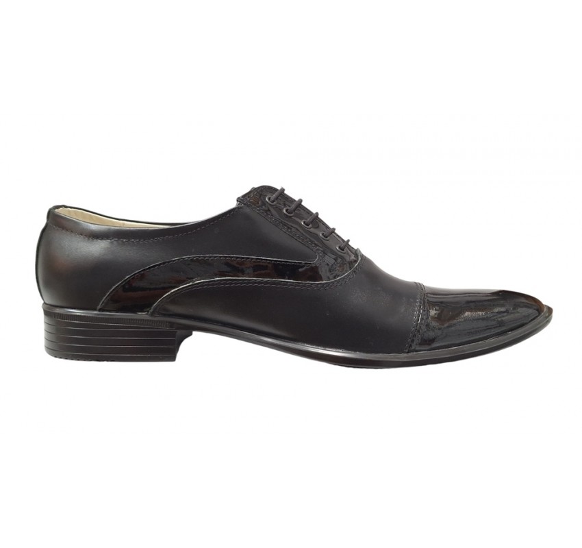 Oferta 42 Pantofi barbati eleganti din piele naturala cu varf din lac Negru GKR1XN