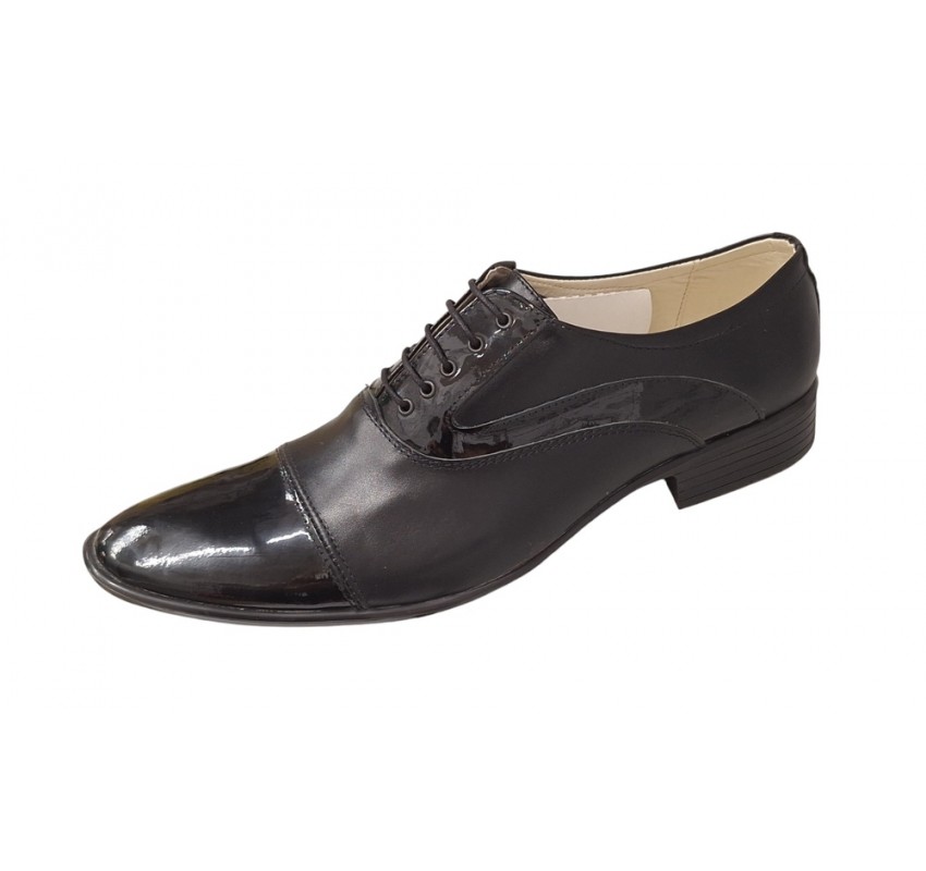 Oferta 42 Pantofi barbati eleganti din piele naturala cu varf din lac Negru GKR2FN