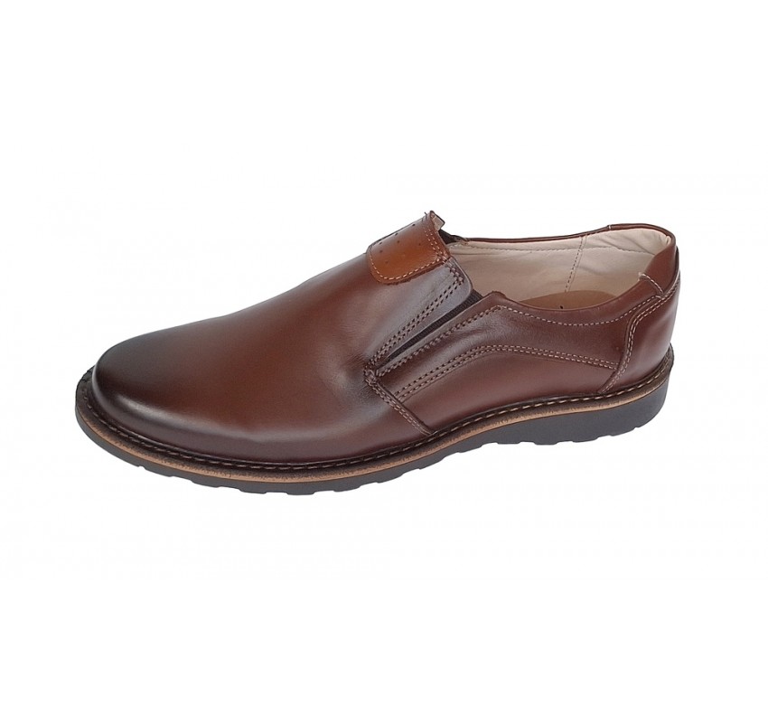 Pantofi barbati casual din piele naturala maro cu elasic - GKR480EM