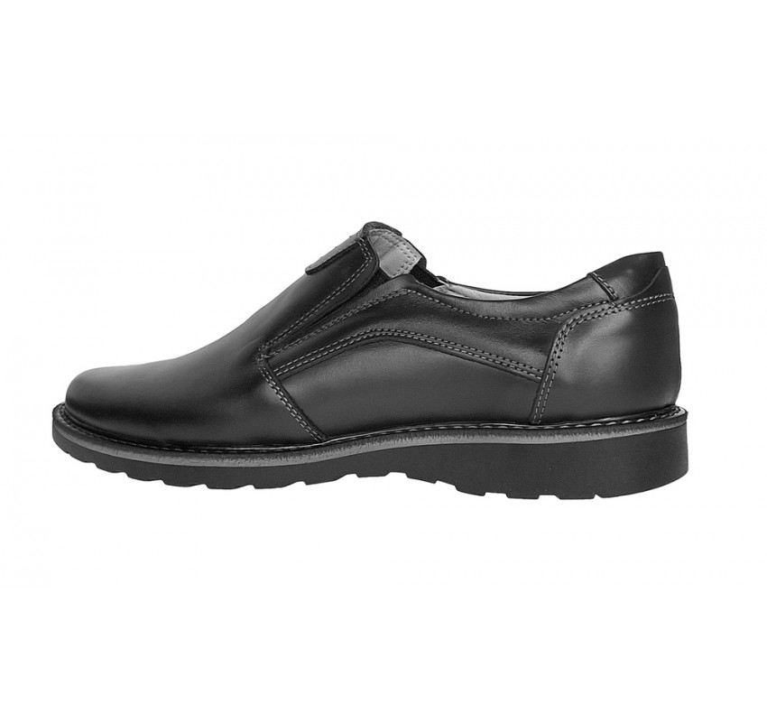 Pantofi barbati casual din piele naturala negru cu elasic - GKR480EN