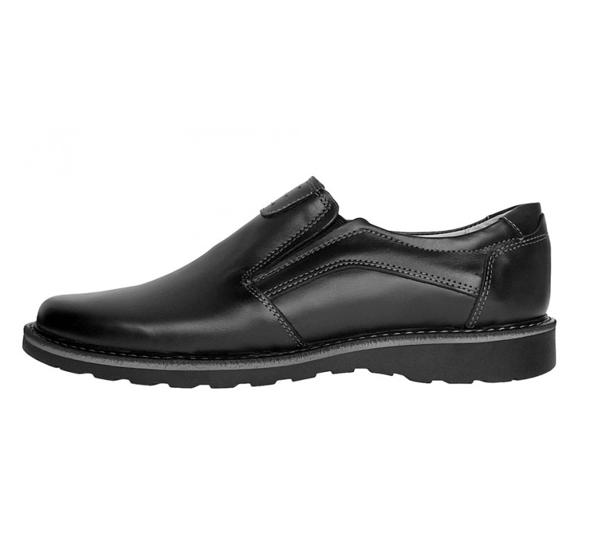 Pantofi barbati casual din piele naturala negru cu elasic - GKR480EN