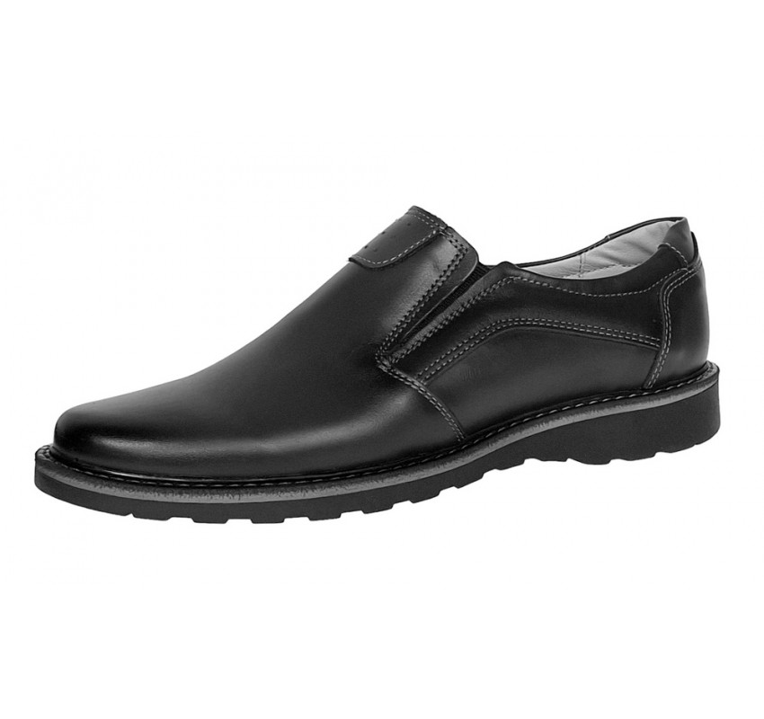 Pantofi barbati casual din piele naturala negru cu elasic - GKR480EN