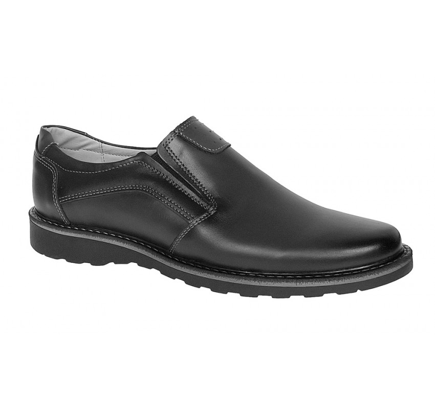 Pantofi barbati casual din piele naturala negru cu elasic - GKR480EN