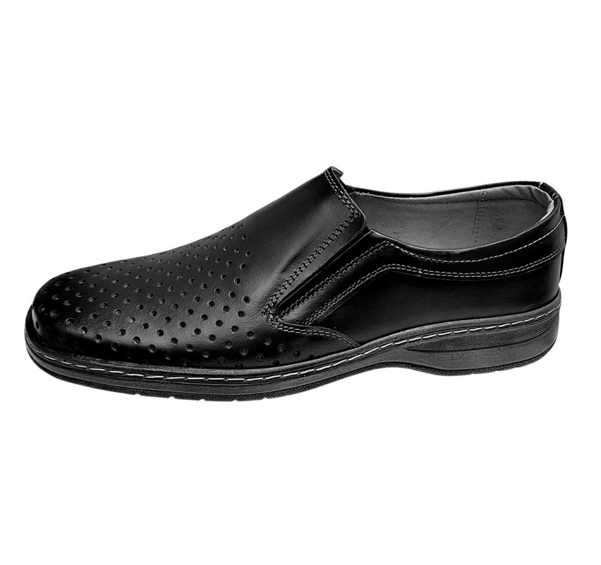 Pantofi barbati casual din piele naturala - Model perforat Negru 504N