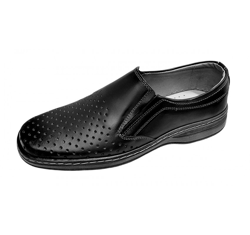 Pantofi barbati casual din piele naturala - Model perforat Negru 504N