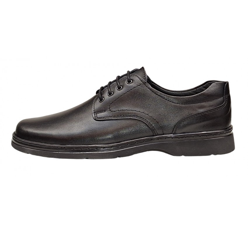 Pantofi barbati casual din piele naturala pe calapod lat Negru GKR5XN