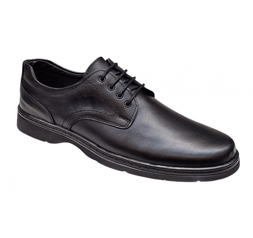 Pantofi barbati casual din piele naturala pe calapod lat Negru GKR5XN