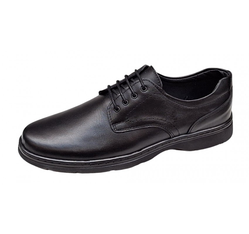 Pantofi barbati casual din piele naturala pe calapod lat Negru GKR5XN