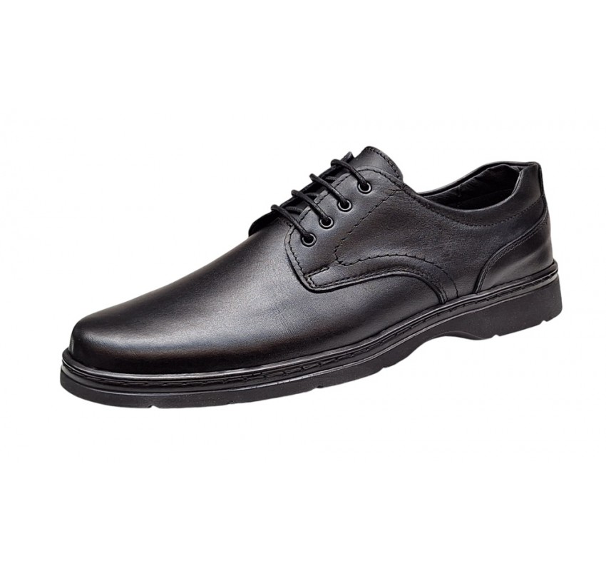 Pantofi barbati casual din piele naturala pe calapod lat Negru GKR5XN