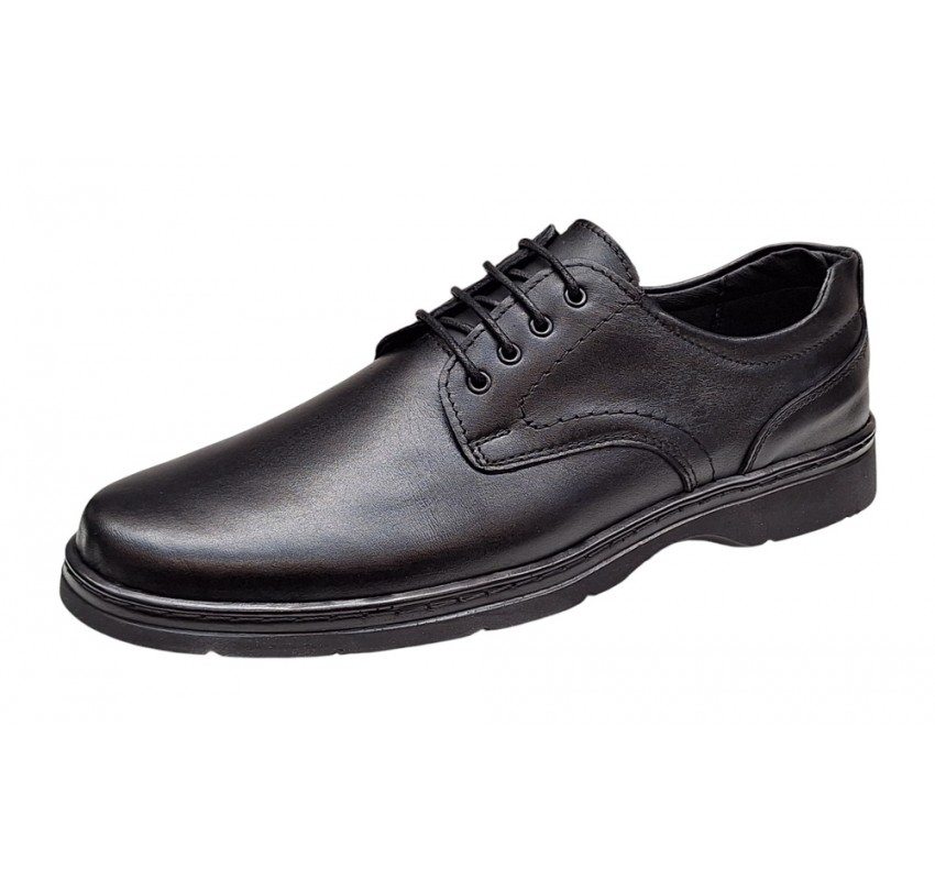 Pantofi barbati casual din piele naturala pe calapod lat Negru GKR5XN