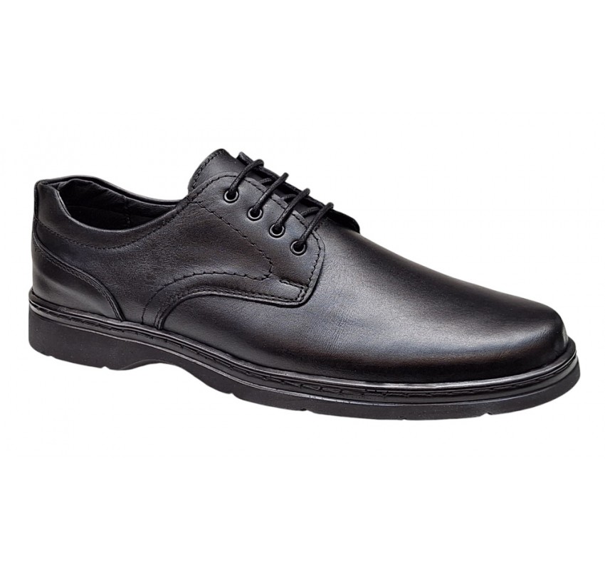 Pantofi barbati casual din piele naturala pe calapod lat Negru GKR5XN