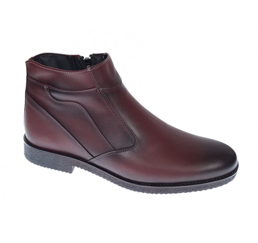 Ghete barbati casual, din piele naturala, cu fermoar, imblanite, GKR Rome Bordeaux