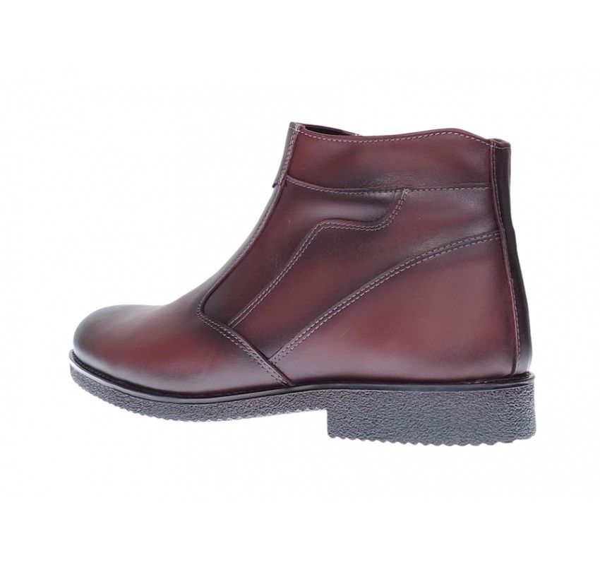 Ghete barbati casual, din piele naturala, cu fermoar, imblanite, GKR Rome Bordeaux