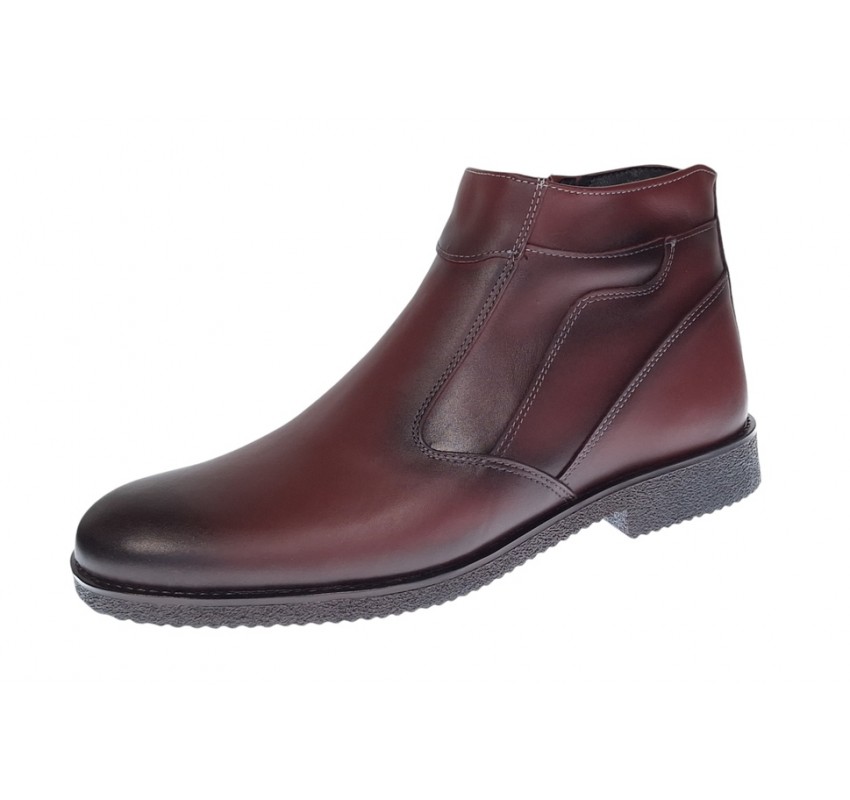 Ghete barbati casual, din piele naturala, cu fermoar, imblanite, GKR Rome Bordeaux