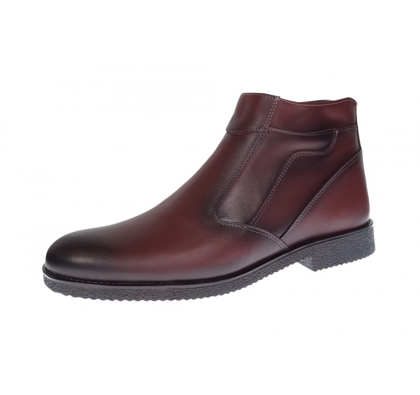 Ghete barbati casual, din piele naturala, cu fermoar, imblanite, GKR Rome Bordeaux