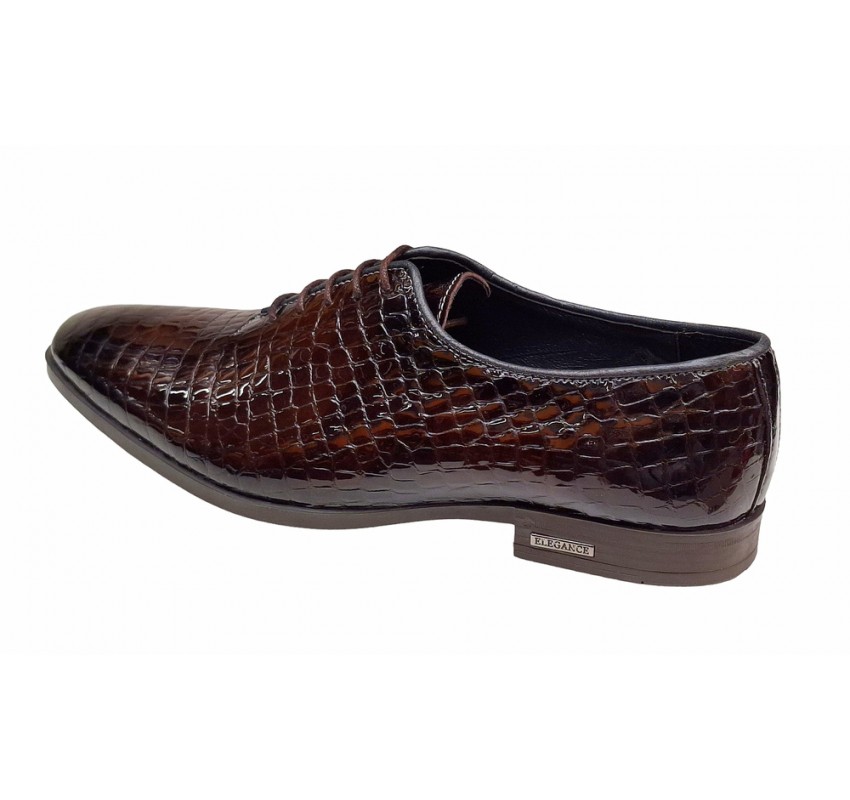 Pantofi eleganti pentru barbati, piele naturala croco, maro - GKR70M