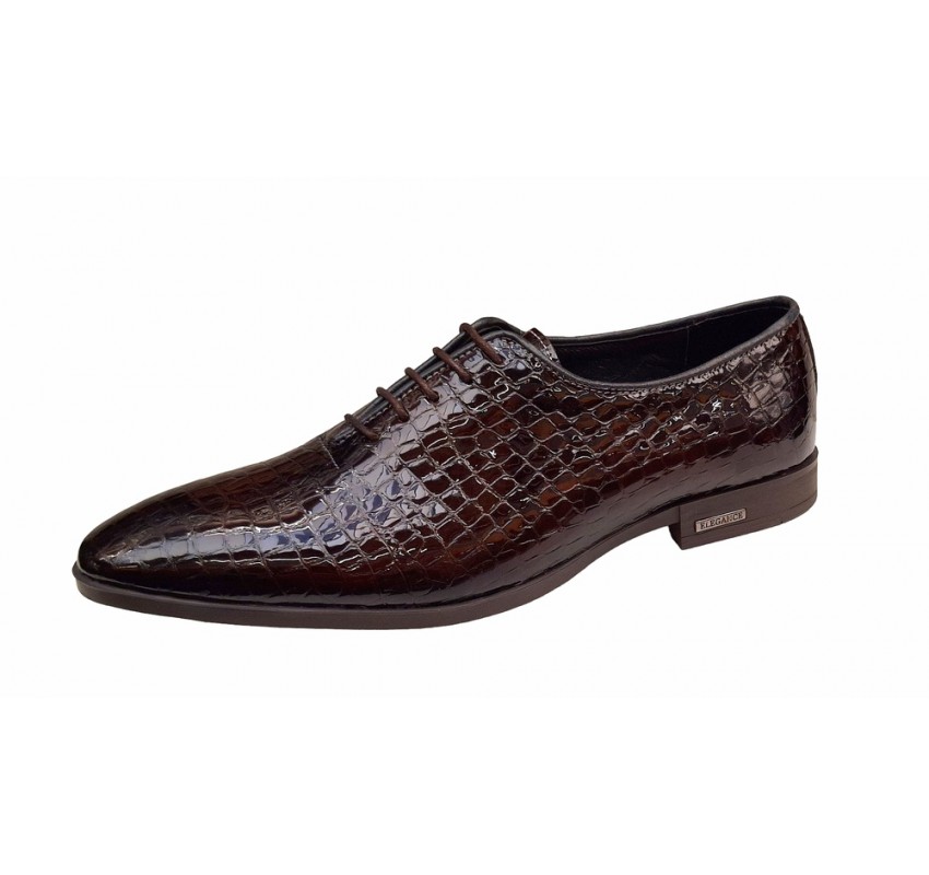 Pantofi eleganti pentru barbati, piele naturala croco, maro - GKR70M